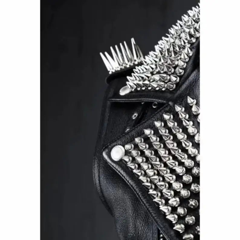 Studded Black Leather Biker Vest-4