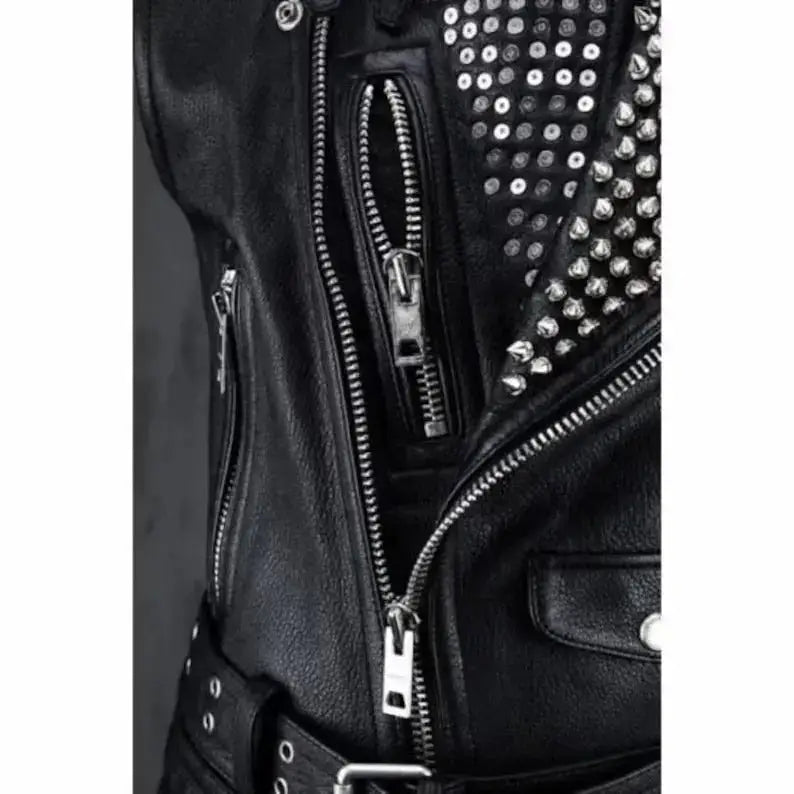Studded Black Leather Biker Vest-3
