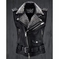 Studded Black Leather Biker Vest-0