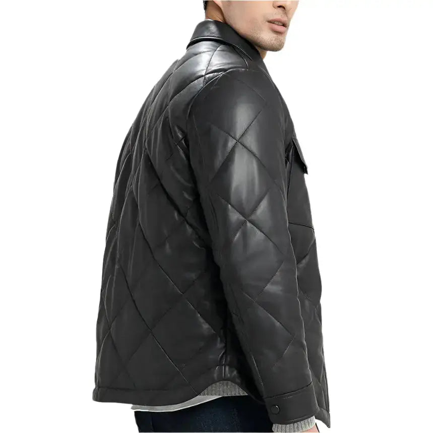 Men’s Black Quilted Leather Jacket – Slim Fit Biker Style-2