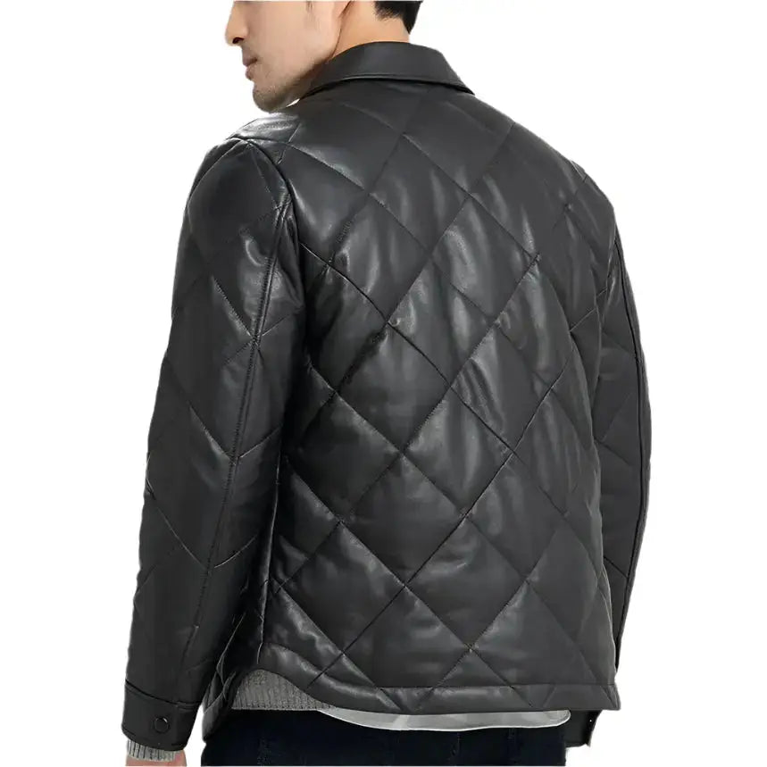 Men’s Black Quilted Leather Jacket – Slim Fit Biker Style-1