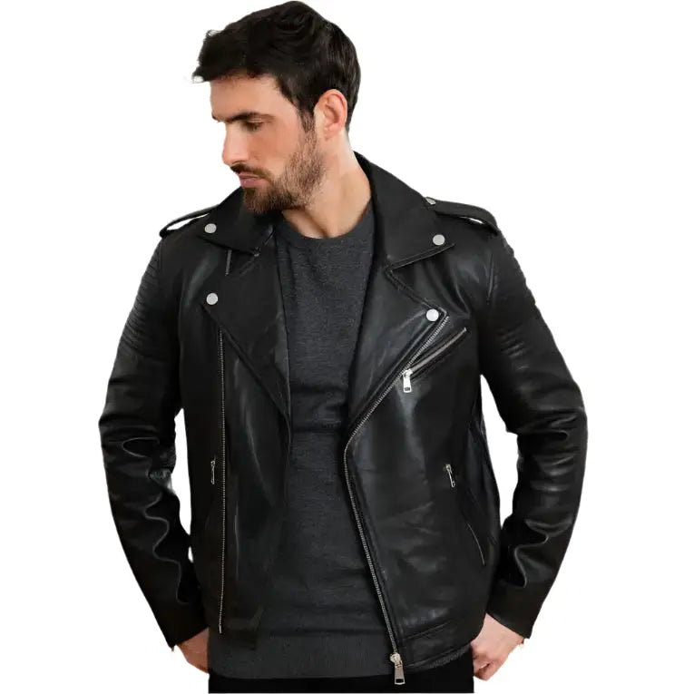 Men’s Black Quilted Leather Perfecto Jacket-0