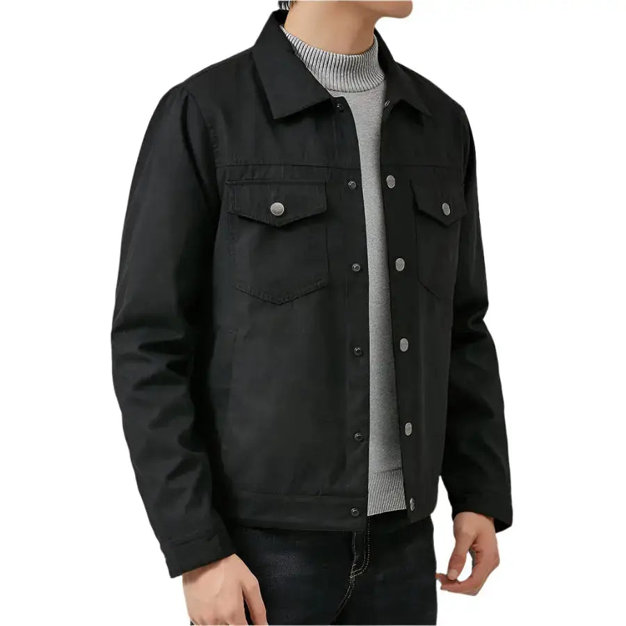 Men’s Black Suede Leather Lapel Jacket-2