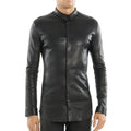 Men’s Black Tight Fit Leather Shirt-0
