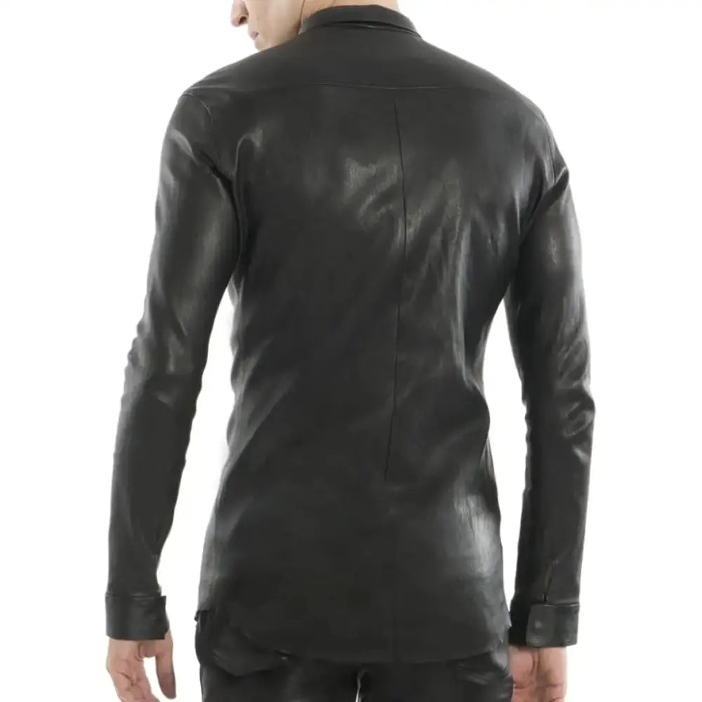 Men’s Black Tight Fit Leather Shirt-1