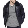 Men’s Black Leather Bomber Jacket with Sherpa Collar-0