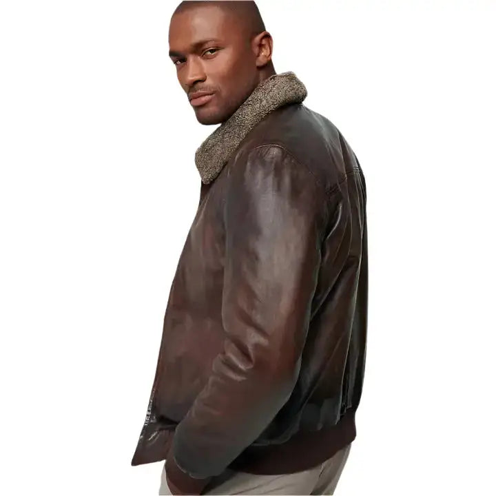 Mens Brown Aviator Leather Bomber Jacket-1