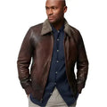 Mens Brown Aviator Leather Bomber Jacket-0