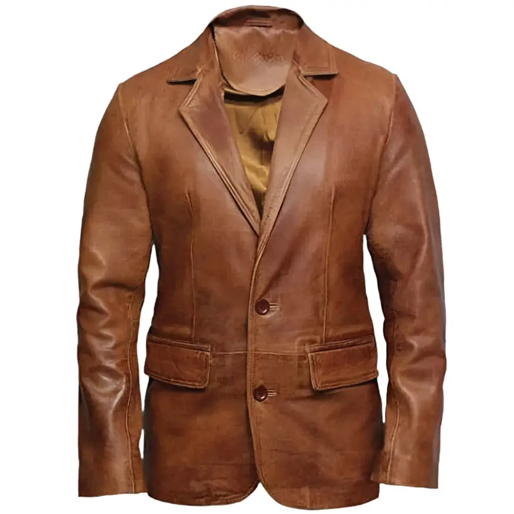 Men’s Brown Casual Leather Blazer-0
