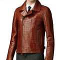 Men’s Brown Croc Alligator Leather Biker Jacket-0