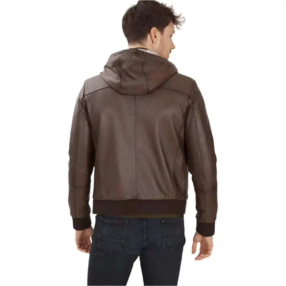 Men’s Brown Hooded Leather Jacket-1