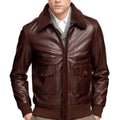 Mens Brown Leather Bomber Jacket-0