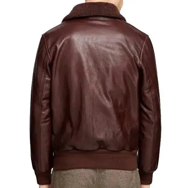 Mens Brown Leather Bomber Jacket-1