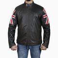Men’s Brown Leather Jacket with Uk Flag Appliqué-0