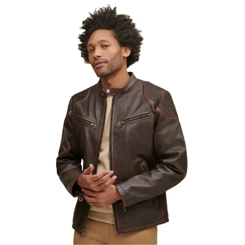 Men’s Brown Leather Moto Jacket-0