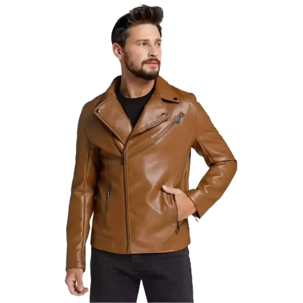 Men’s Brown Leather Motorcycle Jacket-4
