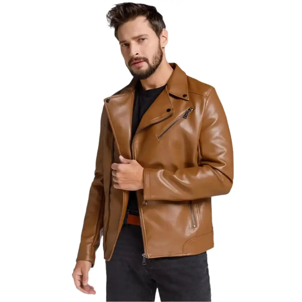 Men’s Brown Leather Motorcycle Jacket-0