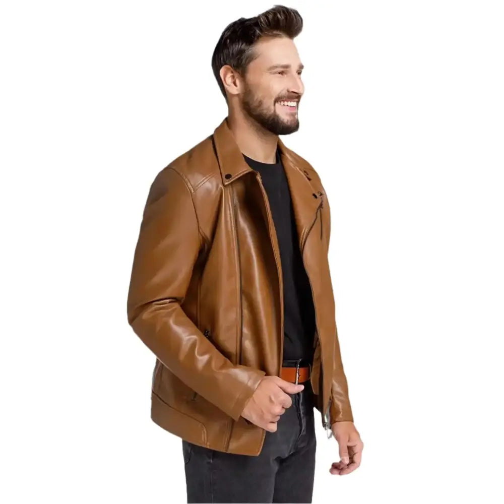 Men’s Brown Leather Motorcycle Jacket-1