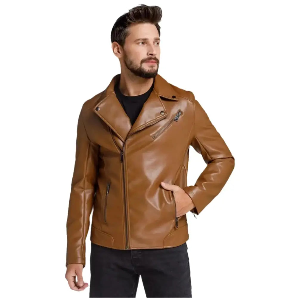 Men’s Brown Leather Motorcycle Jacket-2
