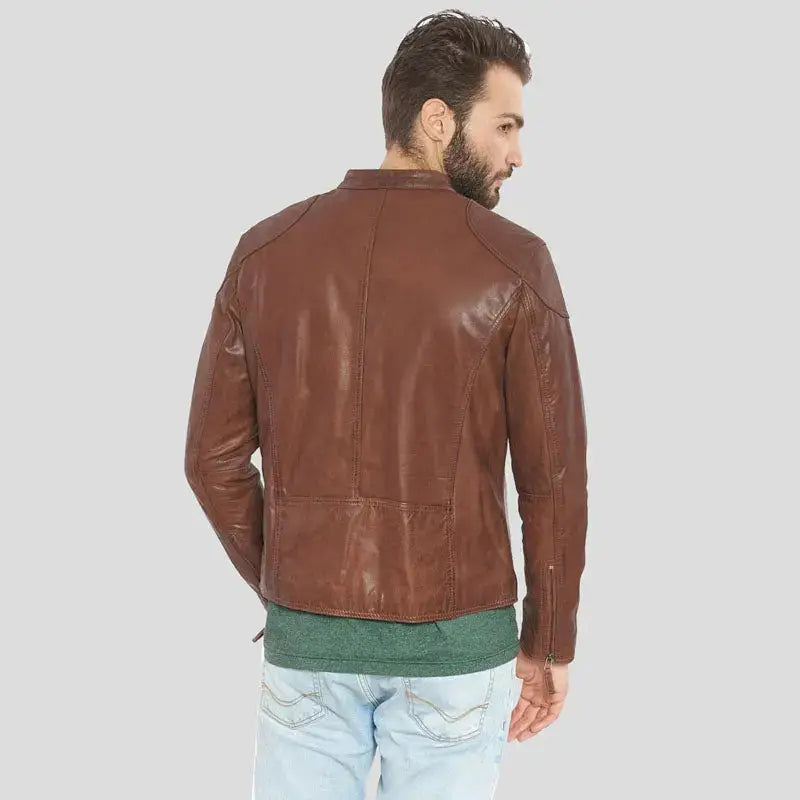 Men’s Brown Buffalo Leather Biker Jacket-2