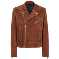 Men’s Brown Suede Leather Biker Jacket-0