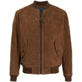 Men’s Brown Suede Leather Bomber Jacket-0