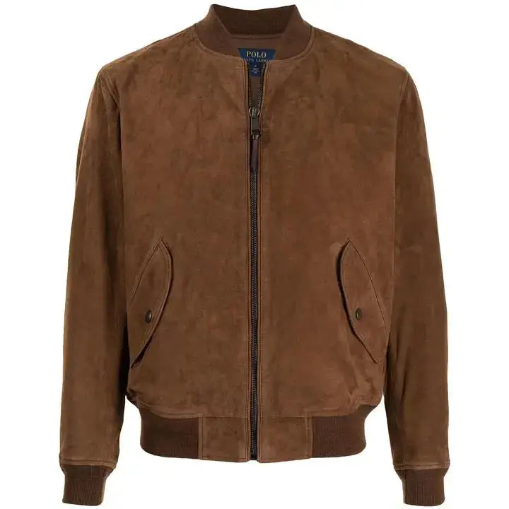 Men’s Brown Suede Leather Bomber Jacket-0