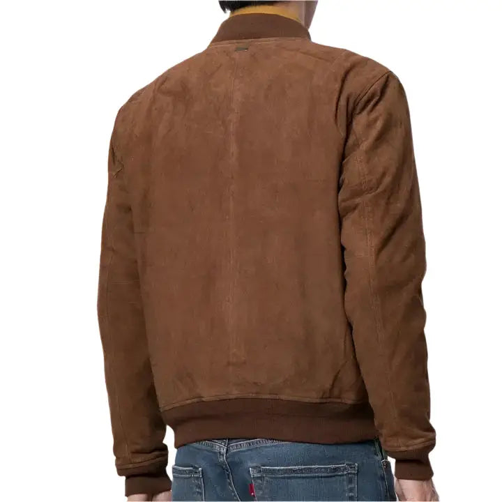 Men’s Brown Suede Leather Bomber Jacket-3