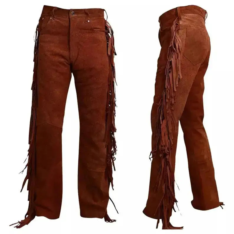 Men’s Brown Suede Leather Trousers-4