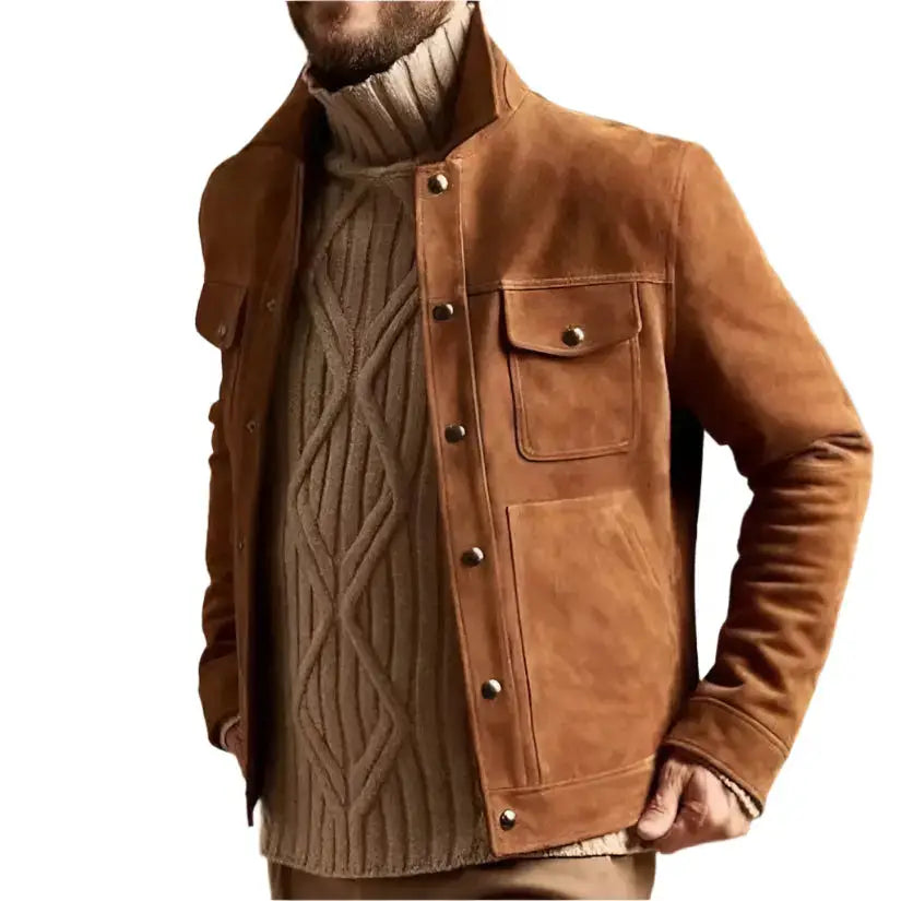 Men’s Brown Suede Trucker Jacket-0