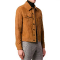 Men’s Brown Suede Leather Trucker Jacket-0