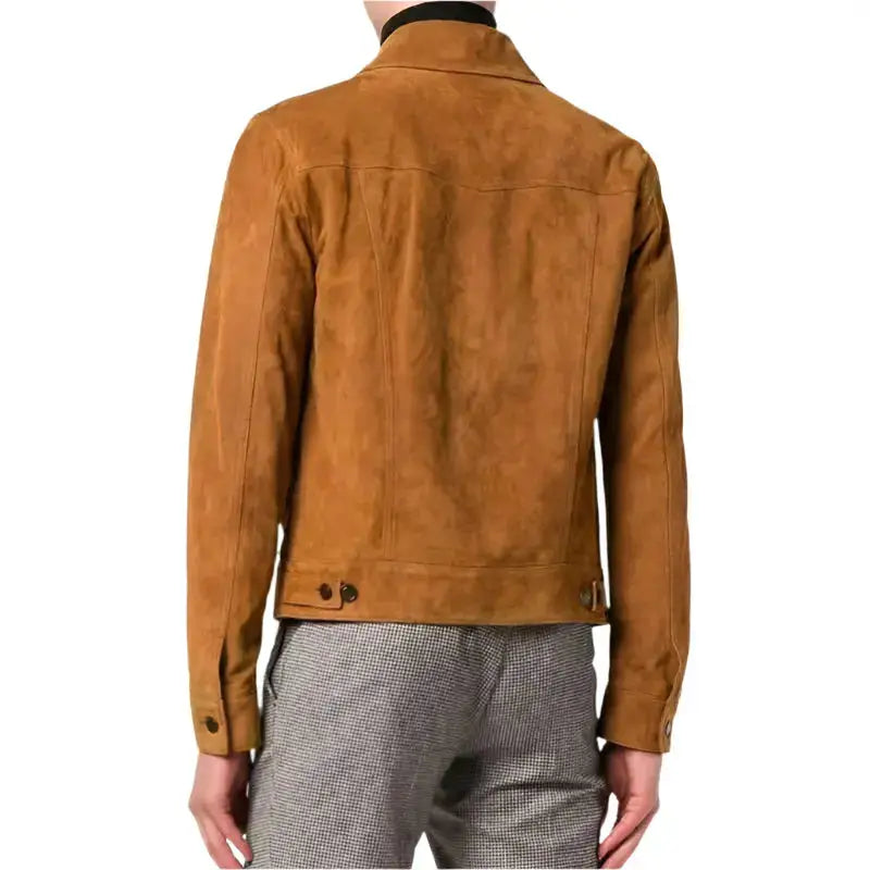 Men’s Brown Suede Leather Trucker Jacket-1