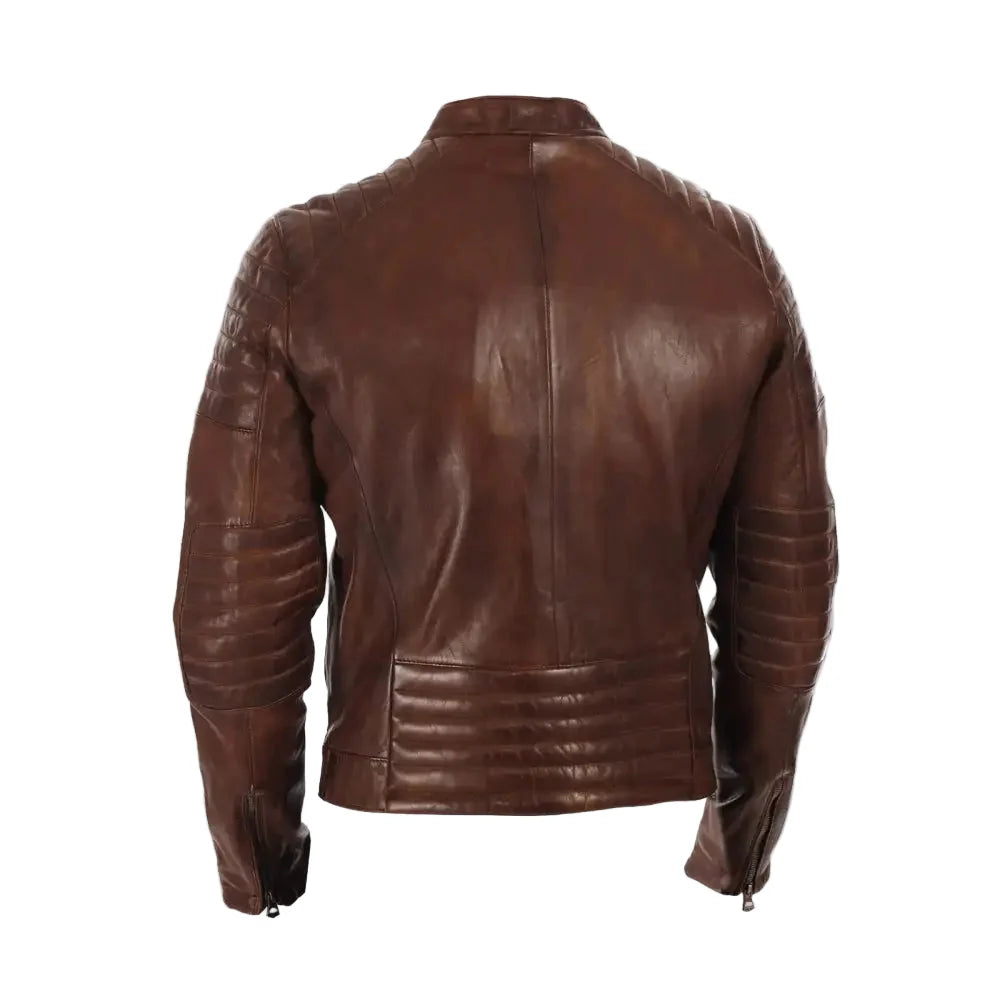 Men’s Brown Waxed Leather Biker Jacket-2