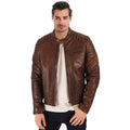 Men’s Brown Waxed Leather Biker Jacket-0