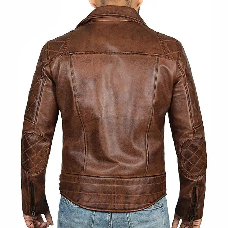Men’s Brown Leather Cafe Racer Motorcycle Jacket-2