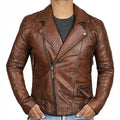 Men’s Brown Leather Cafe Racer Motorcycle Jacket-0
