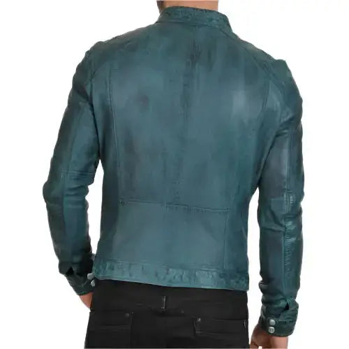 Men's Distressed Cafe Racer Leather Jacket-1