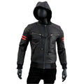 Men’s Removable Hood Leather Biker Jacket-0