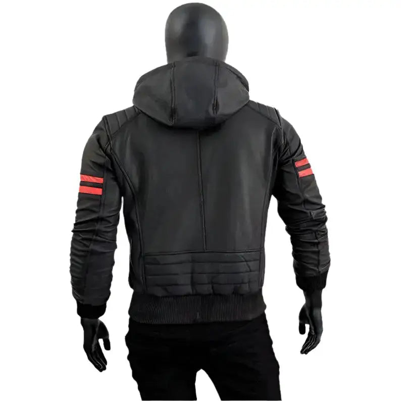 Men’s Removable Hood Leather Biker Jacket-4