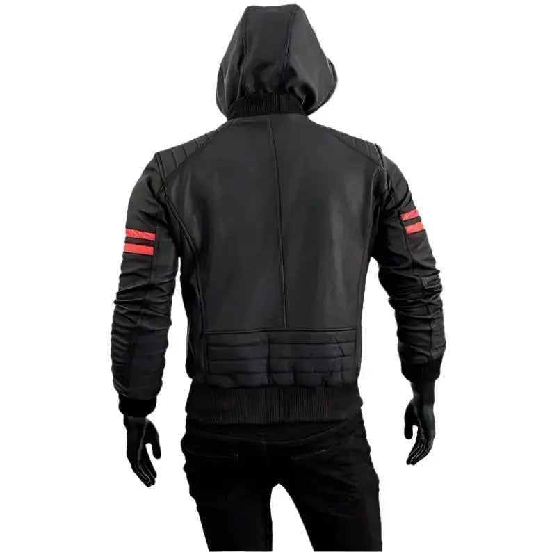Men’s Removable Hood Leather Biker Jacket-3