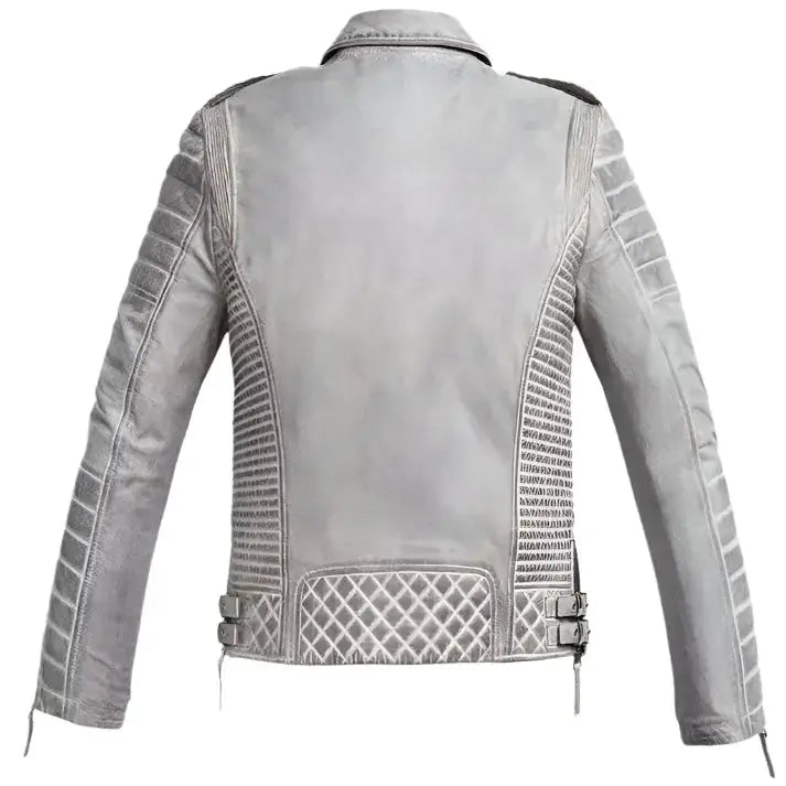 Men’s Chrome White Waxed Leather Biker Jacket-1