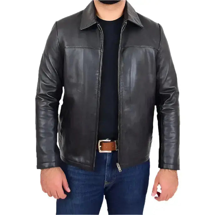 Men’s Classic Relaxed Fit Leather Box Jacket-0