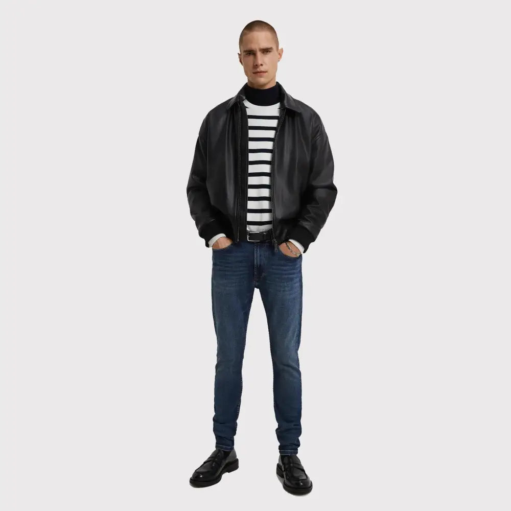 Men’s Classy Black Pu Leather Bomber Jacket-2