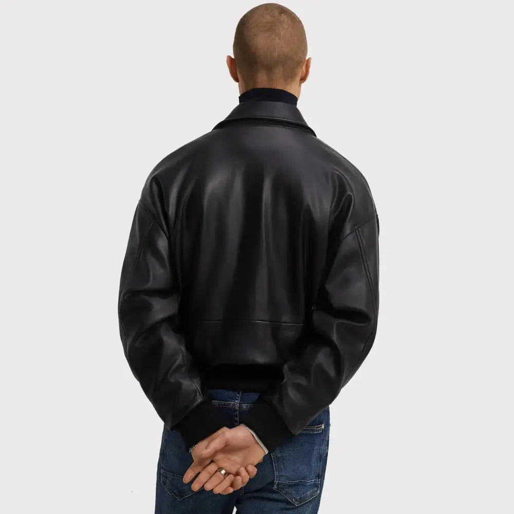 Men’s Classy Black Pu Leather Bomber Jacket-1