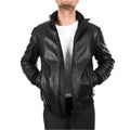Men’s Black Leather Bomber Jacket-0