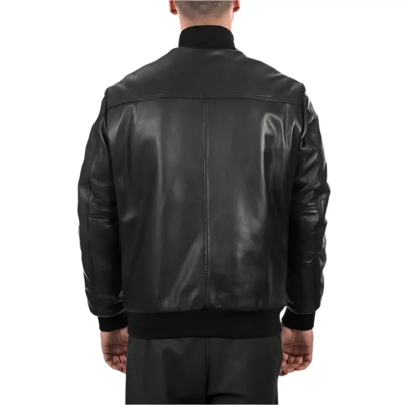 Men’s Black Leather Bomber Jacket-3