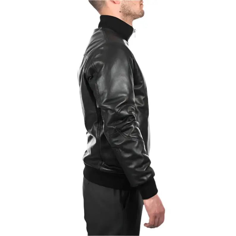 Men’s Black Leather Bomber Jacket-2