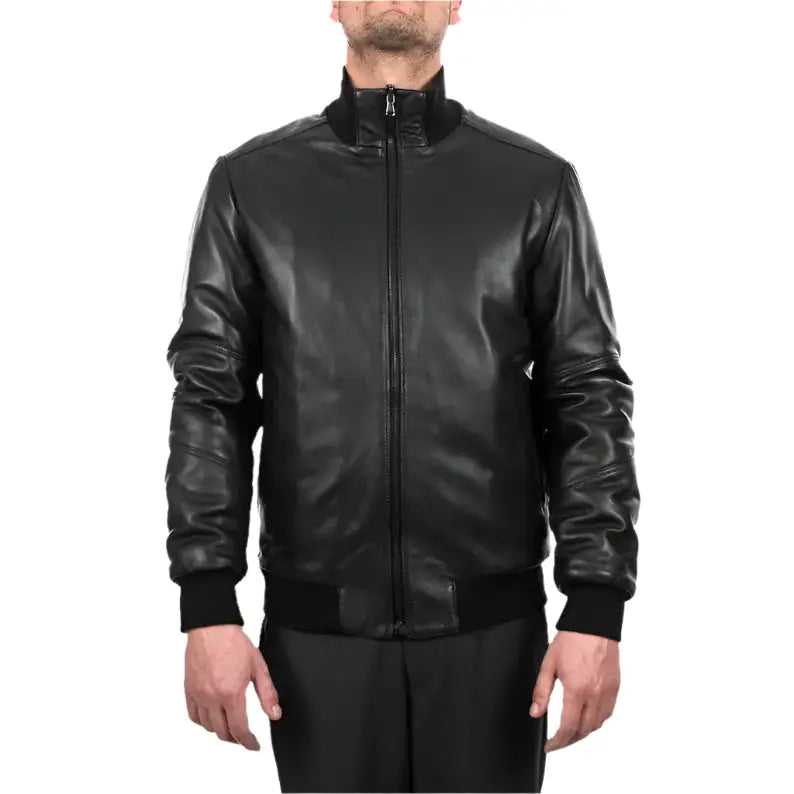 Men’s Black Leather Bomber Jacket-1