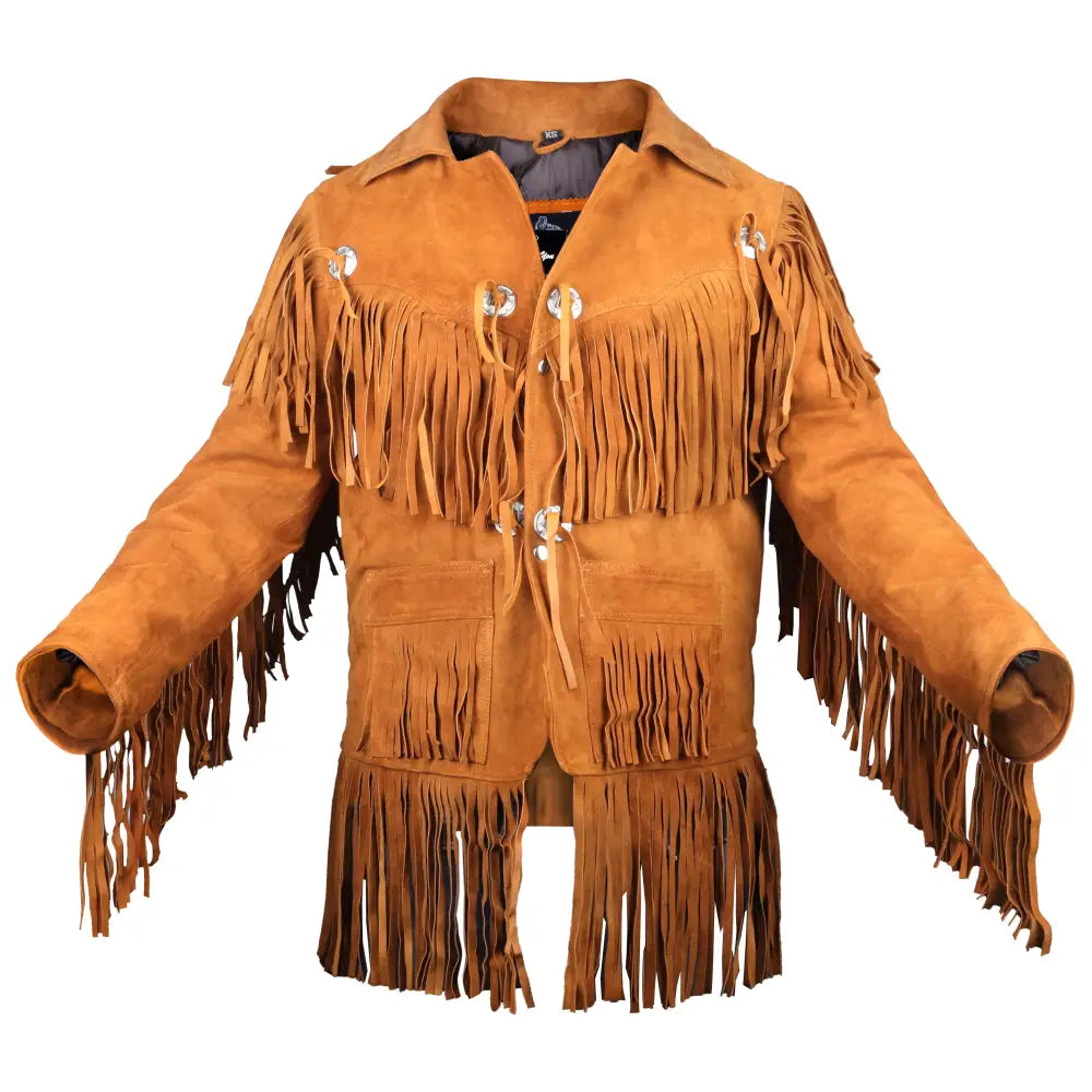 Men’s Suede Western Fringe Cowboy Jacket-0