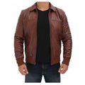 Mens Dark Brown Distressed Leather Bomber Jacket-0